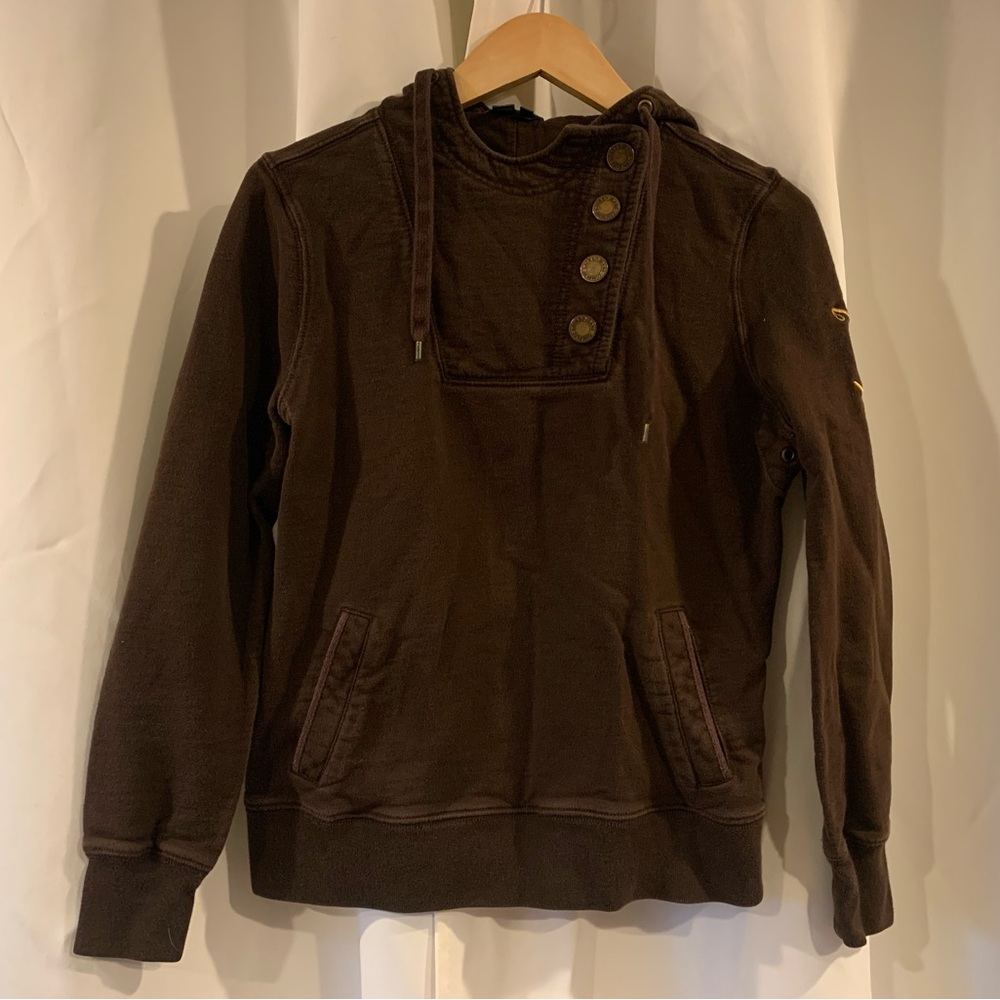 Lauren Jeans Company Women’s Brown Logo Snap Detail Hooded Sweatshirt Small
